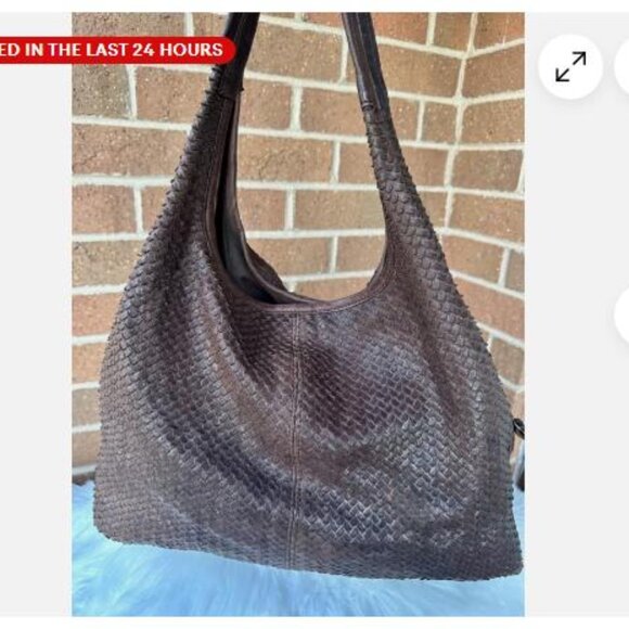 Sundance Boho Snake Embossed Italian Leather 3 Entry Shoulder Bag Dark Brown - Picture 1 of 10